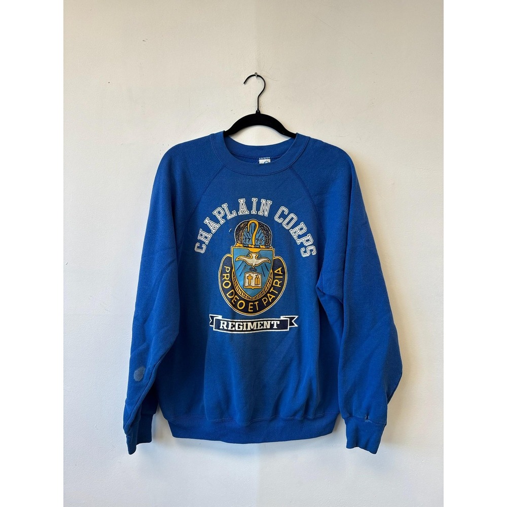 Vintage Artex Sweatshirt Mens Large Blue Chaplain Corps‎ Military Graphic 80s